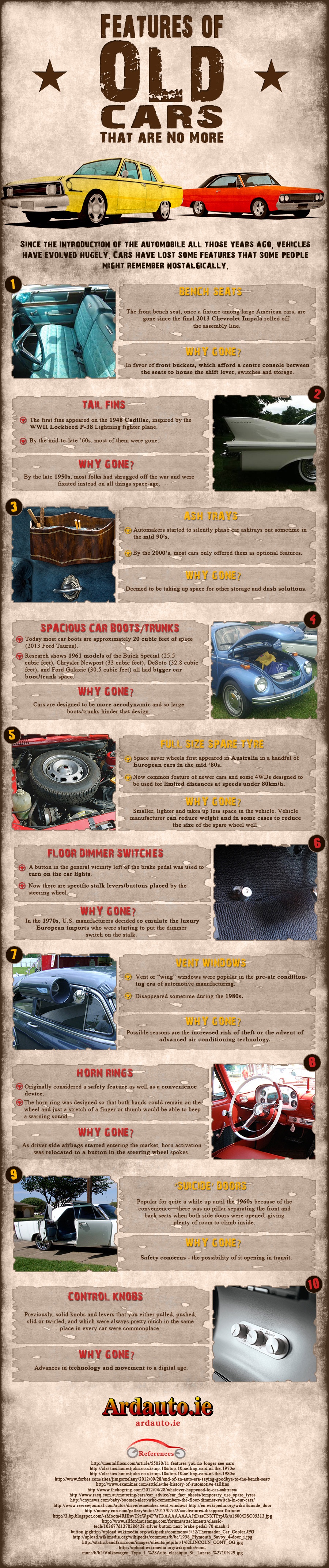 Features of old cars infographic