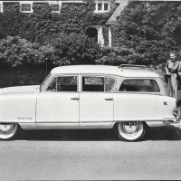 The most popular and coveted product of the new American Motors Corporation was the four-door Rambler station wagon, seen here in Custom trim. The trademark dipped roofline was designed by Bill Reddig, Assistant Director of Styling. He also suggested including the small roof rack as standard equipment, feeling it improved the looks.