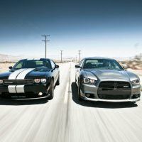 The touchstones for the essence of the Dodge brand are the Challenger (left) and Charger (right). These models are designated to carry the division’s special 100th anniversary edition packages, were produced in 2014.