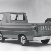 The trucks in the A-100 line were primarily built as cargo and passenger vans, but there was also a pickup among them. This ’64 model shows why the vehicle is called “forward control”: most of the cab is ahead of the front wheels.
