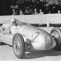 Swiss GP Bremgarten August 20, 1938 The 1938 version of Kautz’s Auto Union’s D-type was quite a smooth and attractive car. This was a dismal race for Auto Union as apart from Stuck who finished 4th, Kautz retired with a fuel leak, Müller crashed, and Nuvolari had constant plug problems finishing 9th and four laps behind.