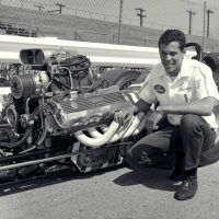 Don “Snake” Prudhomme with the Lou Baney–Prudhomme “Shelby Super Snake” fuel dragster, sponsored by Carroll Shelby. The engine is an Ed Pink blown injected 427 SOHC Ford engine and was first fueler to break the 6-second quarter in NHRA competition. Prudhomme and Lou Baney campaigned the car in 1968 and 1969 seasons and won the 1968 Winternationals. Ford Motor Company