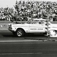 Nobody sat down at the 1964 NHRA Indy Nationals when Jack Chrisman staged his B/FD 427 Comet. They knew there was going to be plenty of smoke when Chrisman launched his 1,000-horsepower, supercharged, fuel-burning Comet. The only class it fit into in NHRA was for fuel dragsters! Best runs were in the high 6s at over 155 miles per hour. Photo by Martyn L. Schorr.