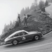 On the Rossfeld hillclimb in 1966, Eberhard Mahle drove this 166-horsepower 911 to victory. At season end, he placed first in the European Hillclimb Championship. Porsche Archiv