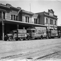 Ferrari’s real talent was working behind the scenes. In 1929 he formed the Scuderia Ferrari, and the organization quickly became a force on Europe’s racing scene. The Modena-based works are seen here in the early 1930s, with the team’s support vehicles lining the front of the building. The Spitzley Zagari collection
