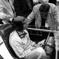 Don Frey gives Dan Gurney instructions before a high-speed racetrack demonstration of the Mustang I at Watkins Glen prior to the US Grand Prix in 1962. Roy Lunn’s work on the prototype earned him the job of chief engineer on the Ford GT program.