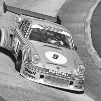 Manfred Schurti and Helmuth Koinigg shared driving duties during the 1,000 Kilometers of Nürburgring on May 19, 1974. The snorkel on the rear wing support captured engine intake. They finished seventh overall. Photo: Porsche Archive