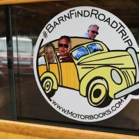 Our publisher had these decals made for the side windows of the Woody, and we had miniature versions of the decals that we gave out to interested people en route.