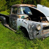 This is the 1956 Dodge ¾-ton pickup that Charles was driving the night he saw his Super Bee parked on the dealer’s lot in 1970. Today the truck sits in a field near his house.