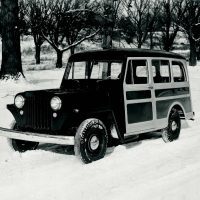 The 1946 Willys was America’s first all-steel family station wagon. Painted a deep maroon with wood-look contrasting paint, it mimicked the appearance of expensive wood-bodied station wagons that were the norm back then. It was handsome and practical and could hold up to seven passengers plus cargo.