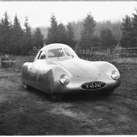 From drafting board to sheet metal, the evolution of the first Porsche-designed sports car, the Type 64 60K10, took about a year. The result was three examples of the higher-performance Volkswagen platform surrounded by Komenda’s streamliner body. The contours that would become the Porsche 356 can be seen in these 1939 photos. Photo: Porsche Werkfoto.