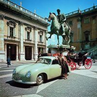 An early Gmünd coupe photographed in Rome in 1950. Photo: Porsche Werkfoto.