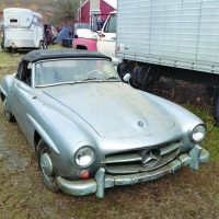 Having been driven and parked inside a metal building 20 years earlier, I was lucky enough to negotiate the purchase of this Mercedes 190 SL. It is similar to the very first sports car I rode in as a kindergartener. Photo: Tom Cotter.