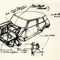 Issigonis’s famous table-napkin sketch for the 1959 Mini