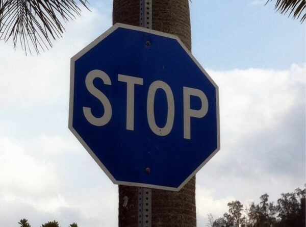 Blue stop sign