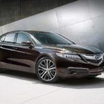 2015 tlx exterior in black copper pearl with 19 inch diamond cut alloy wheels angled silver wall 1