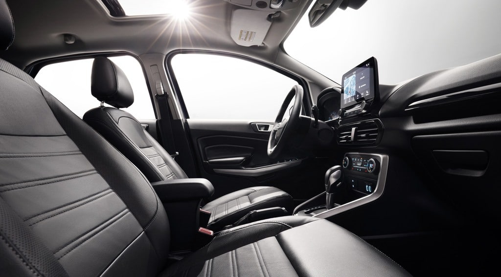 Ford EcoSport Titanium comes standard with premium amenities such as leather seats and a 10-speaker B&O Play audio system that includes B&O-branded tweeters and woofers in the front doors and a subwoofer at the rear.