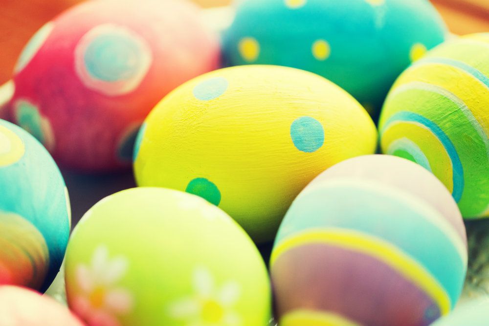 close up of colored easter eggs P9ZRET5