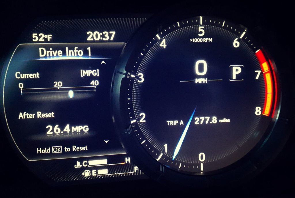 2020 Lexus ES 350 F Sport fuel economy screenshot.