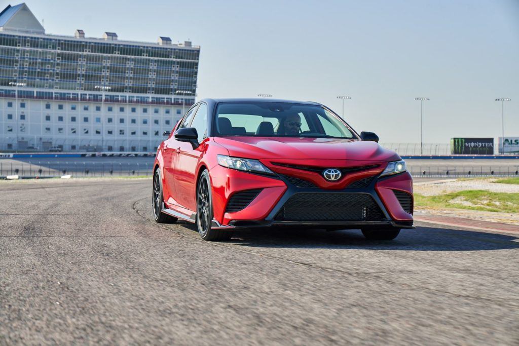 2020 Toyota Camry TRD in Supersonic Red.
