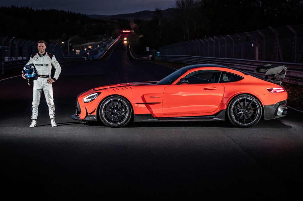 Driver Maro Engel with the Mercedes-AMG GT Black Series.