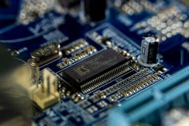 a microchip on a circuit board