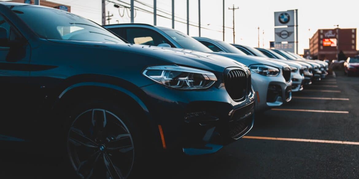 cars in line at a dealership
