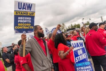 a photo from inside the uaw strike in september as workers demand higher pay and other benefits