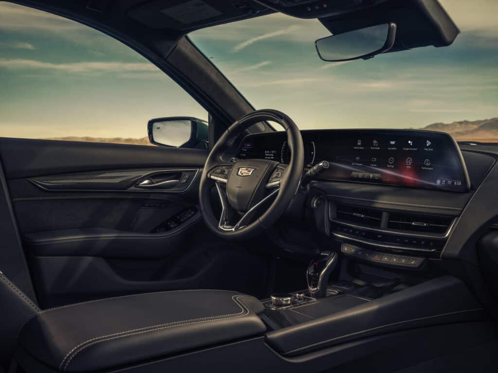 2025 Cadillac CT5-V interior with its 33-inch-diagonal LED color touchscreen display.